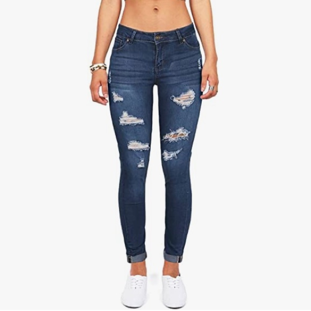 Wax distressed slim fit stretchy skinny jeans